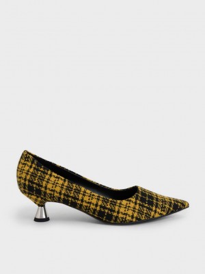 Charles & Keith Checkered Spool Heel Pumps Gelb | SVZE67512