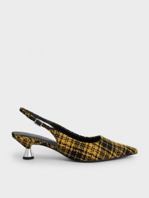 Charles & Keith Checkered Spool Heel Slingback Pumps Gelb | VTHA81273