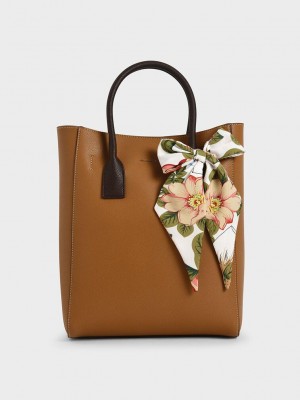 Charles & Keith Chiffon Scarf Tote Bag Braun | QDBK49370
