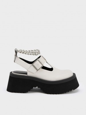 Charles & Keith Chunky Chain Cut-Out Mary Janes Weiß | HTMR30194