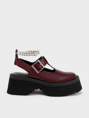 Charles & Keith Chunky Chain Cut-Out Mary Janes Bordeaux | ZSUO60598