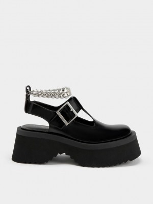 Charles & Keith Chunky Chain Cut-Out Mary Janes Schwarz | FRLI75468