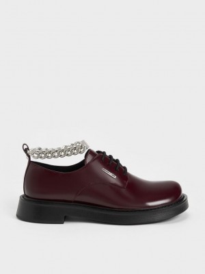 Charles & Keith Chunky Chain Derby Shoes Bordeaux | OGNK32650