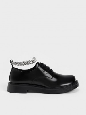 Charles & Keith Chunky Chain Derby Shoes Schwarz | WOCH89763