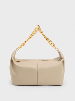 Charles & Keith Chunky Chain Link Hobo Bag Beige | OSVN63250