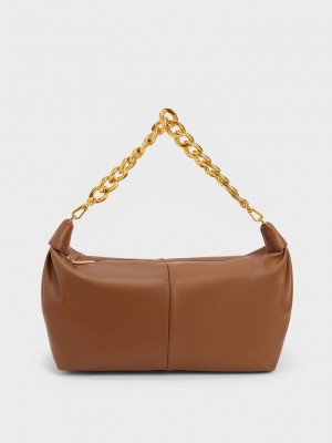 Charles & Keith Chunky Chain Link Hobo Bag Schokolade | MIGZ70694