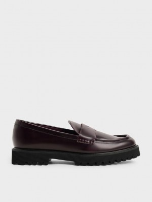 Charles & Keith Chunky Penny Loafers Bordeaux | PDFG61489