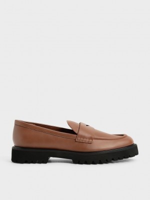 Charles & Keith Chunky Penny Loafers Braun | OWGA01236