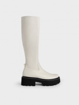 Charles & Keith Chunky Plattform Knee-High Boots Rosa | QVMX16237