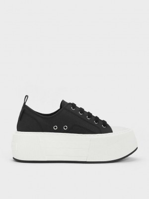 Charles & Keith Chunky Plattform Low-Top Sneakers Schwarz | MKHJ58764