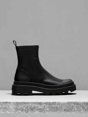 Charles & Keith Chunky Ridged-Sole Ankle Boots Schwarz | SOAI07423