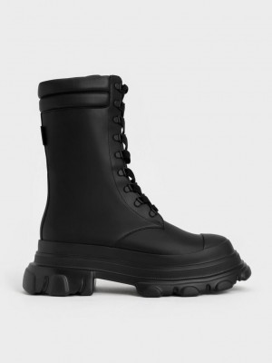 Charles & Keith Chunky Sole Gepolstert Combat Boots Schwarz | VEMU30895