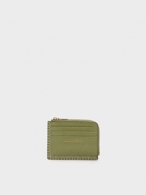 Charles & Keith Circe Stitch-Trim Zip Around Card Holder Olivgrün | CUGP97452