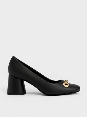 Charles & Keith Circle Chain-Link Cylindrical Heel Pumps Schwarz | TOEH04327