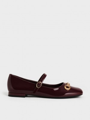 Charles & Keith Circle Chain-Link Lack Mary Janes Bordeaux | GDCP45081