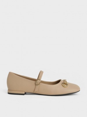 Charles & Keith Circle Chain-Link Mary Janes Beige | MFKD64231