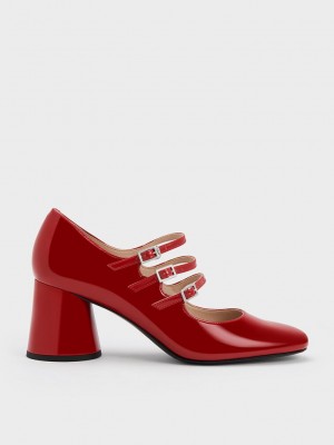 Charles & Keith Claudie Lack Buckled Mary Janes Rot | GVAB26037