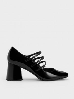 Charles & Keith Claudie Lack Buckled Mary Janes Schwarz | EXPS61823