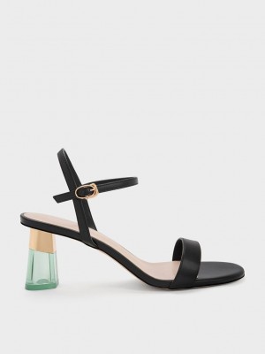 Charles & Keith Clear Trapeze Heel Sandals Schwarz | BVZO57184