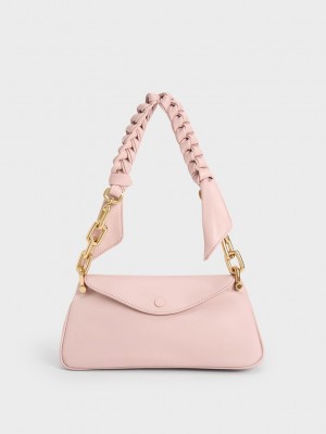 Charles & Keith Cleona Braided Handle Hobo Bag Hellrosa | MGLC15940
