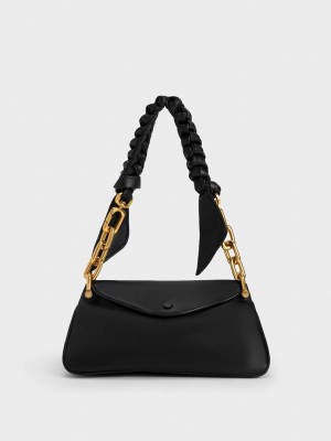 Charles & Keith Cleona Braided Handle Hobo Bag Schwarz | UWAQ82379