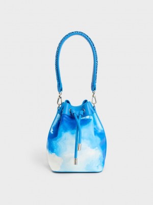 Charles & Keith Cloud-Print Braided-Handle Drawstring Bucket Bag Mehrfarbig | YUZM80471
