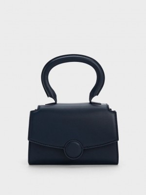 Charles & Keith Clover Curved Handle Bag Navy | QWJB32418