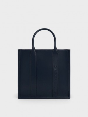 Charles & Keith Clover Trapeze Tote Bag Navy | PJUS85741