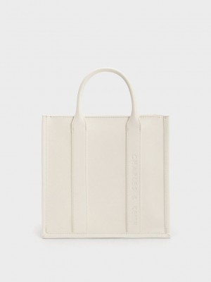 Charles & Keith Clover Trapeze Tote Bag Weiß | SBRQ76035