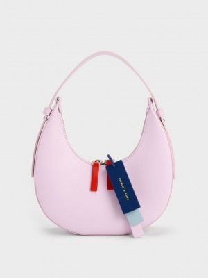Charles & Keith Cockade Crescent Hobo Bag Lila | DVQR15042