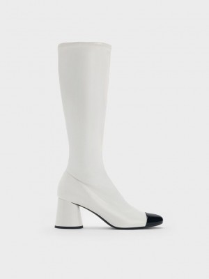 Charles & Keith Coco Two-Tone Knee-High Boots Weiß | QILX41950