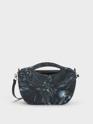 Charles & Keith Cocoon Curved Handle Printed Bag Schwarz | INQD96158