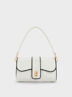 Charles & Keith Contrast-Trim Belted Crossbody Bag Weiß | YGUJ83915