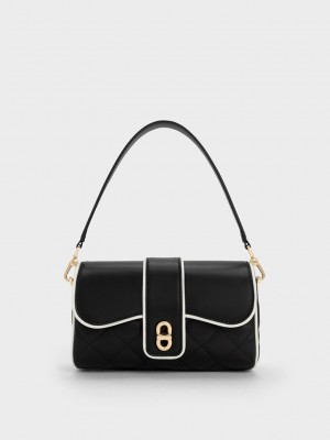 Charles & Keith Contrast-Trim Belted Crossbody Bag Schwarz | AZUL69812