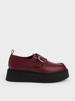 Charles & Keith Cordova Buckled Plattform Loafers Bordeaux | SGTJ90452