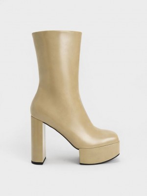 Charles & Keith Corinth Blade Heel Boots Grau Braun | CBZJ15329