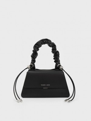 Charles & Keith Cosette Ruched-Handle Trapeze Bag Schwarz | YXIW49130