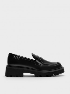 Charles & Keith Covered Ridge-Sole Loafers Schwarz | ZSFA19073
