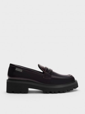 Charles & Keith Covered Ridge-Sole Loafers Bordeaux | SCYU98241