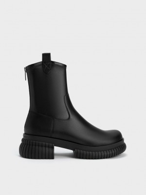 Charles & Keith Cowboy Plattform Ankle Boots Schwarz | YPUX90426