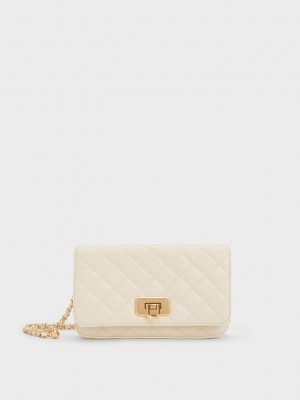 Charles & Keith Cressida Gesteppt Push-Lock Clutch Weiß | NOPH47512