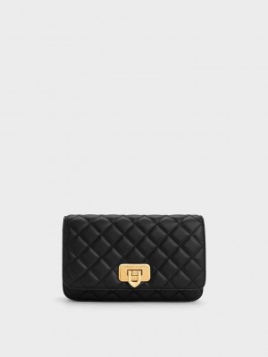 Charles & Keith Cressida Gesteppt Push-Lock Clutch Schwarz | APDE12369