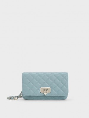 Charles & Keith Cressida Gesteppt Push-Lock Clutch Blau | AOPH23576