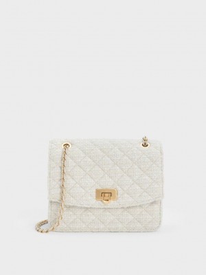 Charles & Keith Cressida Tweed Chain Riemen Bag Rosa | UMFY67092