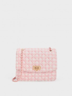 Charles & Keith Cressida Tweed Chain Riemen Bag Rosa | UASQ96534