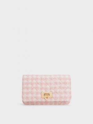 Charles & Keith Cressida Tweed Push-Lock Clutch Rosa | DSRW51379