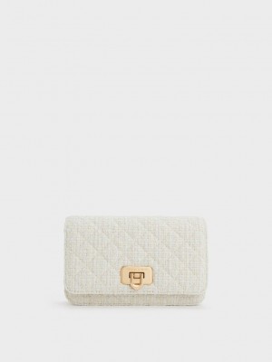Charles & Keith Cressida Tweed Push-Lock Clutch Rosa | WBRS95703