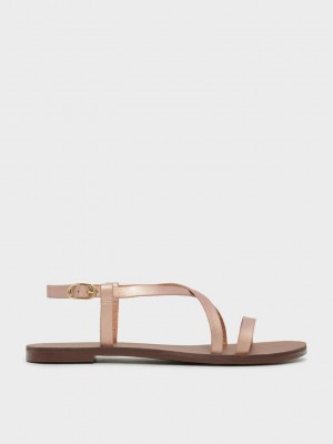 Charles & Keith Criss Cross Sandals Rosa Gold | IDPE71023