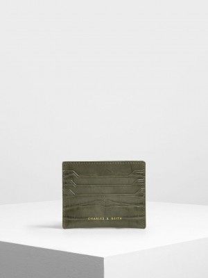 Charles & Keith Croc-Effect Card Holder Olivgrün | WZPL52139