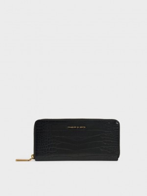 Charles & Keith Croc-Effect Long Wallet Schwarz | UVYR46910